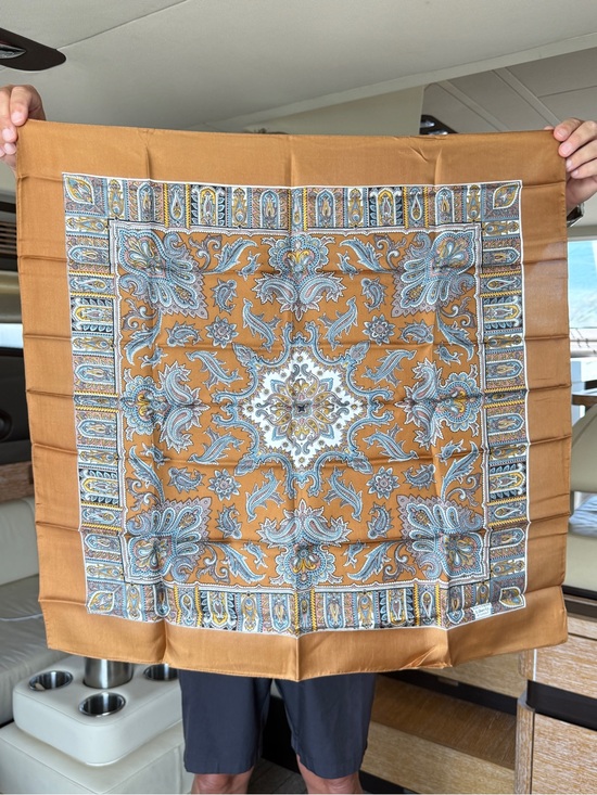 Liberty of London Accessories - Liberty of London Tan and Blue Paisley Silk Scarf